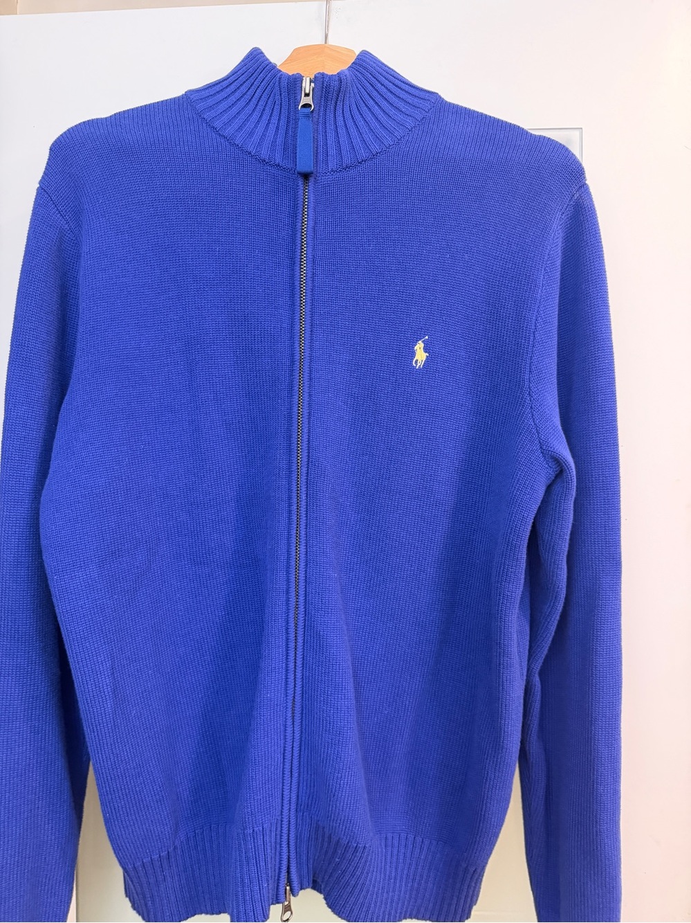 Polo Ralph Lauren Full Zip Cardigan Mock Neck Sweater Royal Blue Men’s M NWOT